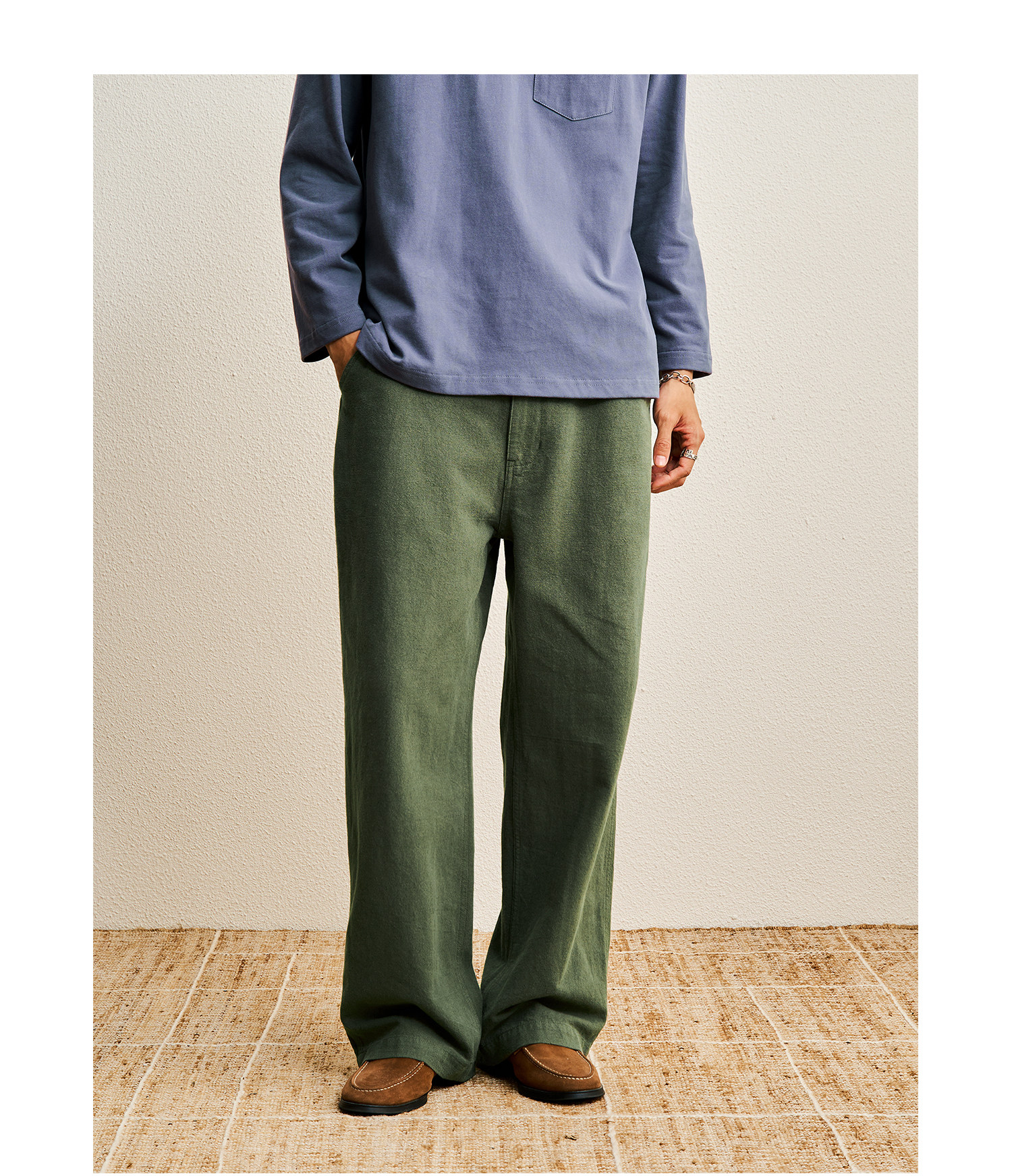 CENLES Cotton-Linen Loose Straight-Leg Trousers