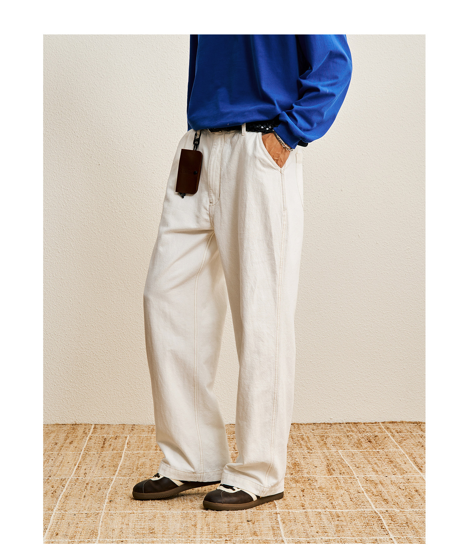 CENLES Cotton-Linen Loose Straight-Leg Trousers