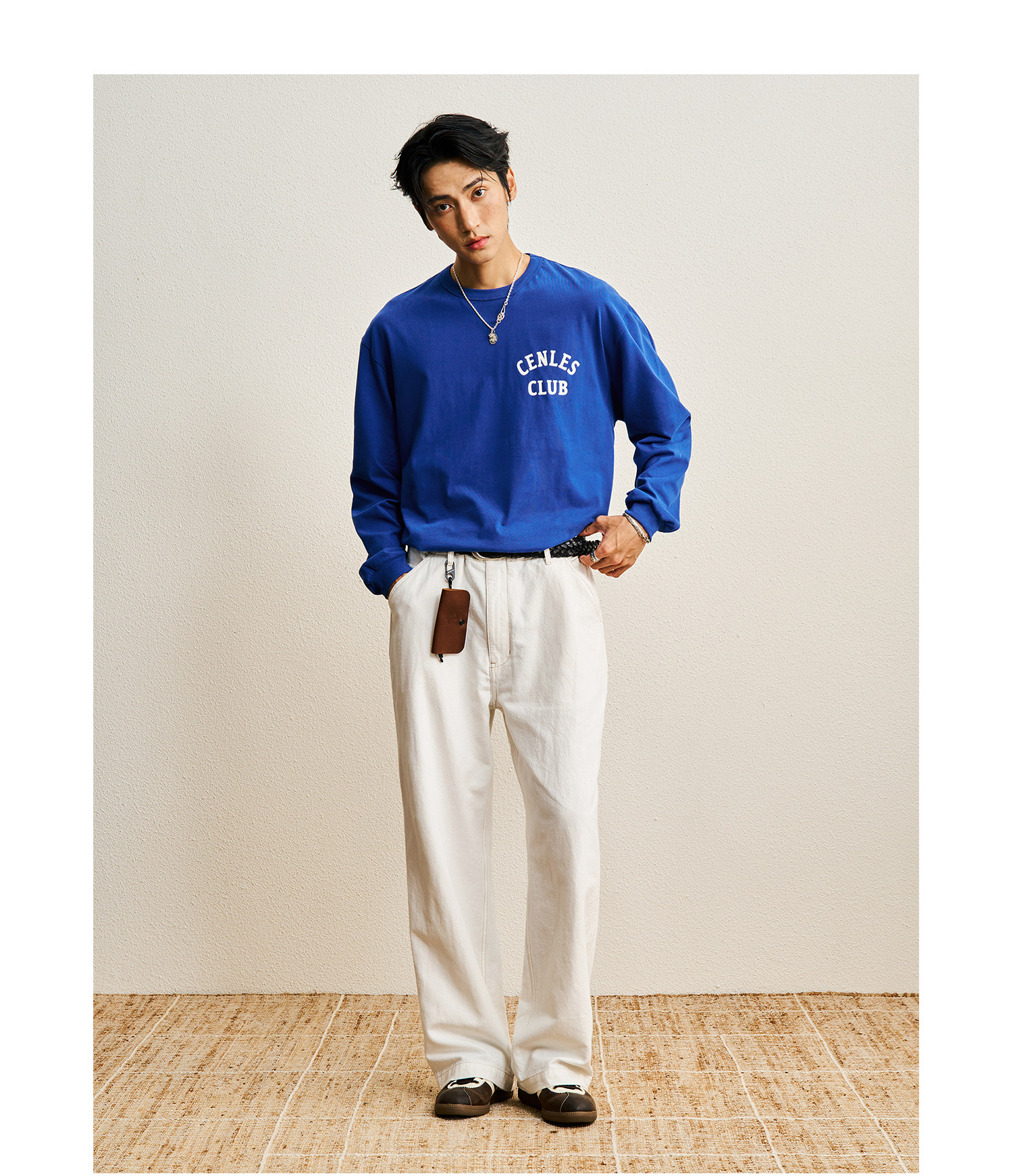 CENLES Cotton-Linen Loose Straight-Leg Trousers