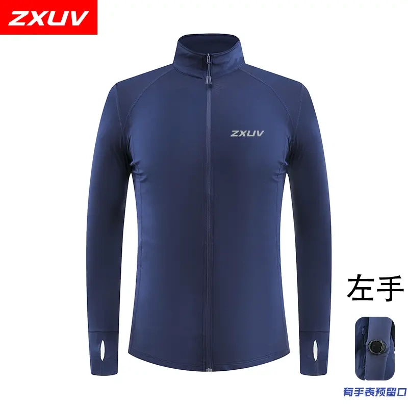 Zxuv Zipper Cardigan Thumb Hole Long Sleeve Shirt with Watch Hole Running Jacket Outdoor Sports Training Clothing