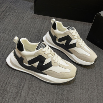 Aggan Shoes Women Genuine Leather Casual Sneakers 2022 Spring Net Red Overfire Collage Non-slip Small Bruise Waist Old Daddy Shoes