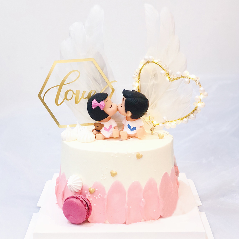 Seven-day Valentine's Day Cake Decoration Swing Adornment Pro-Mouth Doll Birthday Net Red Plug-in Rose Feather Cake Decoration