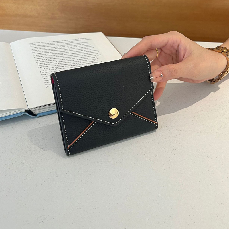 Pure Cowhide Short Wallet, Unisex, Fashionable Contrasting Color Genuine Leather Ultra-Thin Id Card Holder, Zipper Coin Purse