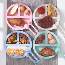 Wheat straw split dinner plate three-grid food plate thickened childrens baby toddler fast food plate tableware disc