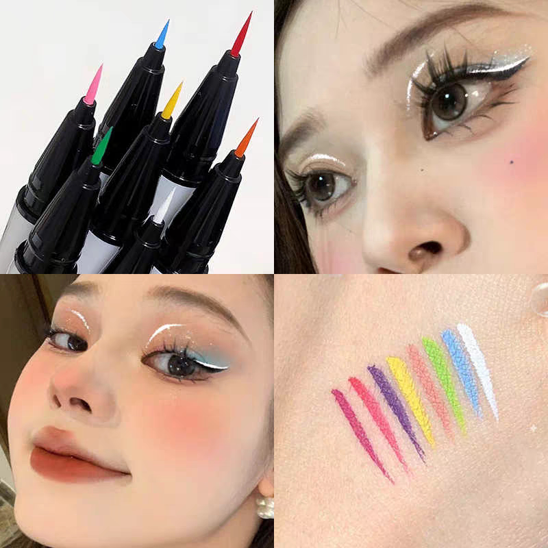 A Touch of Color! Color Eyeliner Is Waterproof, Smudge-Proof, Long-Lasting, Available in White, Blue, Red, Purple, and Yellow, Ultra-Fine for Makeup and Cosplay