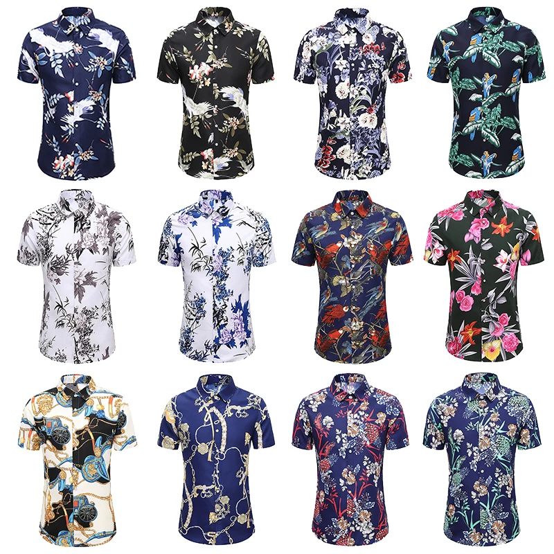 2023 летняя рубашка с цепью большого размера short-sleeve цветочная мужская футболка с коротким рукавом