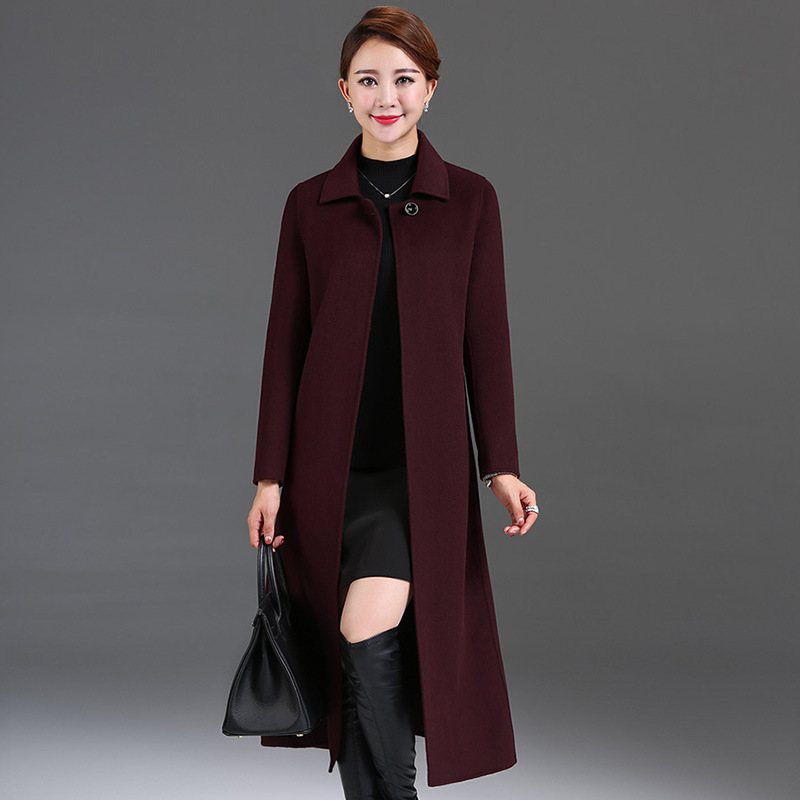 High-End Designer Double-Faced Wool Coat for Women, 2026 Autumn and Winter, Long Over-The-Knee Woolen Coat, Stylish Woolen Overcoat for Mothers