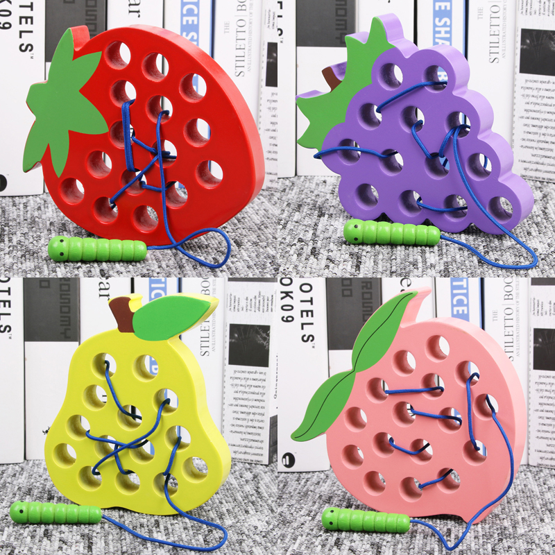 23-4 years old kindergarten children small class educational toys Montessori insects eat fruit threading board hands-on rope