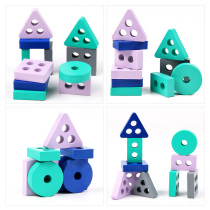 Childrens educational early education toys wooden geometric shape matching column five-column 1-2-3 years old Mongolian early education puzzle