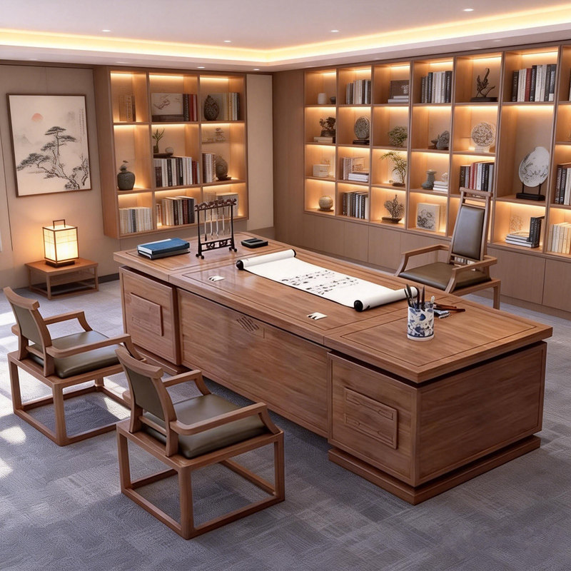 New Chinese-Style Solid Wood Desk and Chair Set, Song Dynasty Aesthetics, Executive Desk, High-End 2026 New Model