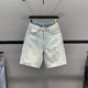 Retro ສີແສງສະຫວ່າງ ripped denim pants ໄຕມາດສໍາລັບແມ່ຍິງ pants ຂາກ້ວາງ