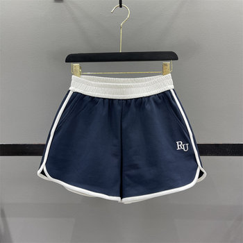 Contrast color casual shorts women's sports a-line wide legs