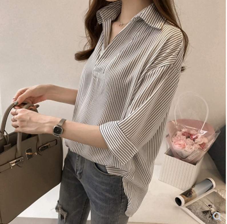 2022 summer loose three-quarter sleeve T-shirt women's chiffon shirt all-match top plus fat plus size shirt 200 catties fat mm