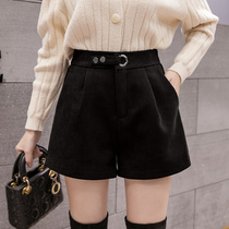 Autumn and winter size womens high-waisted woolen shorts womens fat mm slim casual wide legs a-shaped outside Boots pants Joker