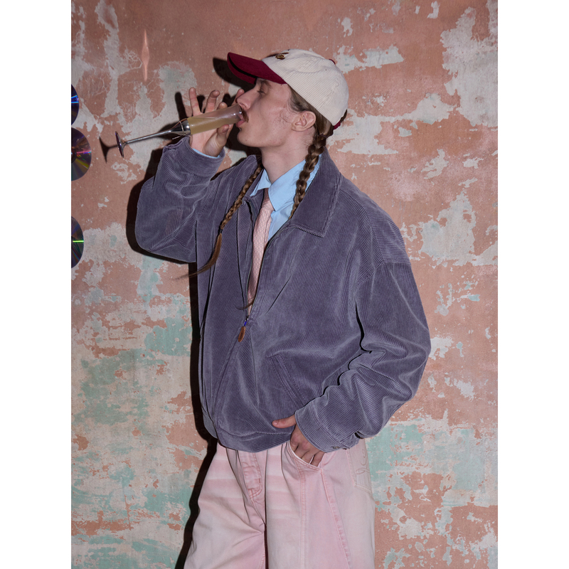 【Lnm】Lame Need Moola Purple Corduroy Work Jacket 8-Pit Combed Distressed Jacket