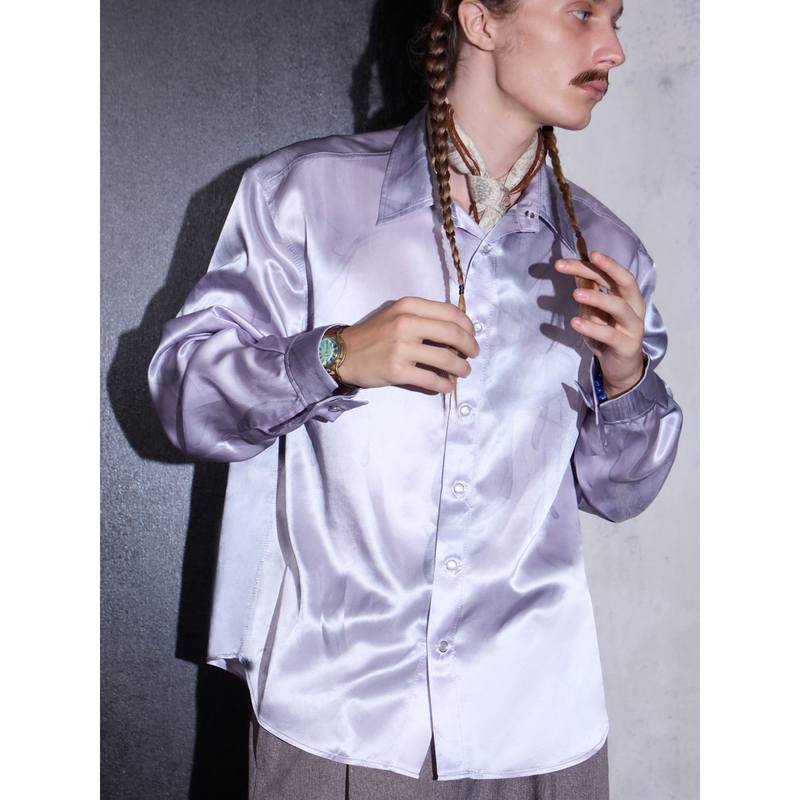 【Lnm】Lame Need Moola Smoke Pink Acetate Shirt Structured Cuffs Basic Long Sleeve Shirt