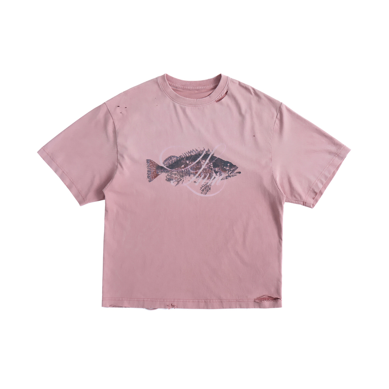 【Lnm】Lame Need Moola “Swimming Fish” Retro Print Gradient Pink Pure Cotton Short-Sleeved T-Shirt 【Lnm】Lame Need Moola “Swimming Fish” Retro Print Gradient Pink Pure Cotton Short-Sleeved T-Shirt