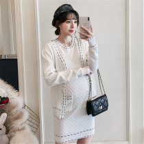 South Korean autumn pregnant women suit small fragrant wind knit cardiovert vest one-piece dress temperament career Two sets (can be suckling