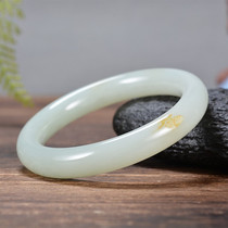 Xinjiang Hetian Jade seed material round bar bracelet Lady large diameter round bracelet send certificate