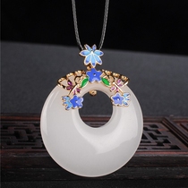 Xinjiang White Jade safe buckle gold silk jade pendant men and women couples Joker jade pendant