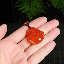 Fine natural red agate chalcedony pendant Buddha Gong pendant female smile sweater chain transfer gift