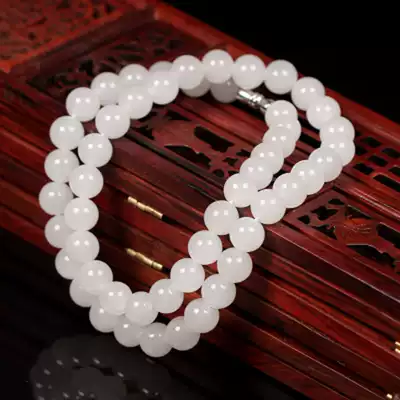 Xinjiang natural Hetian jade necklace Xinjiang Kunlun white jade necklace sheep fat jade grade 8mm with certificate