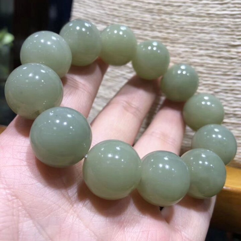 Xinjiang Hetian jade bracelet and final material beads 18 round beads hand string men and women can wear with certificate