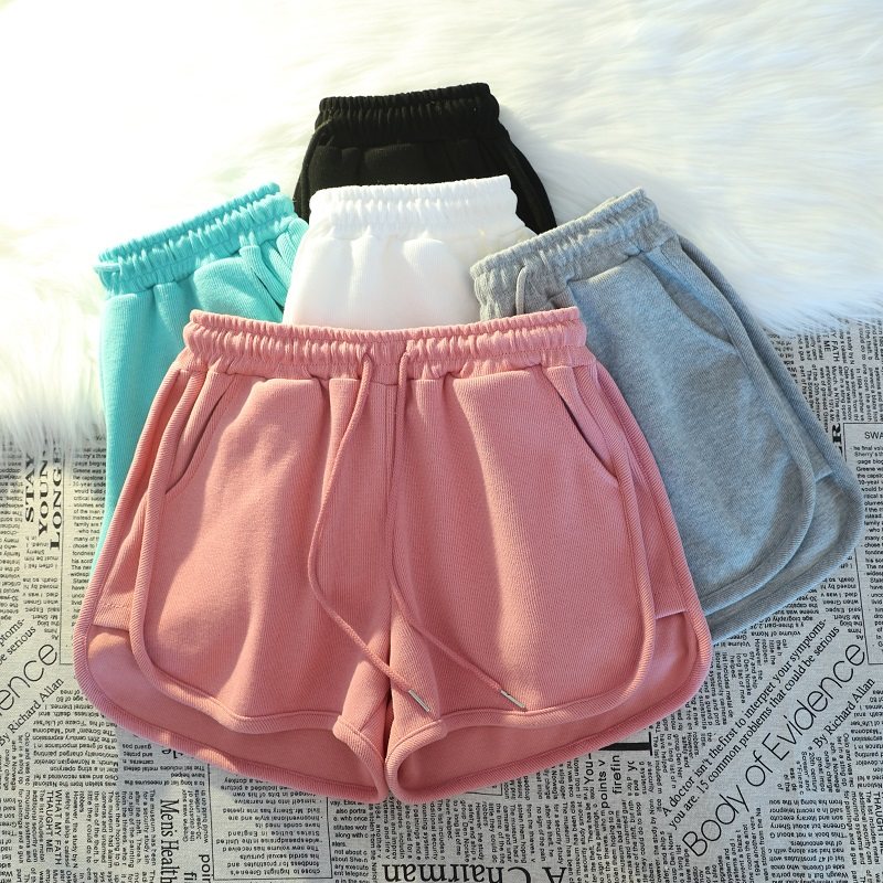 Summer pure cotton white pink casual sports shorts women's summer loose home pajama pants large pocket outside wear running