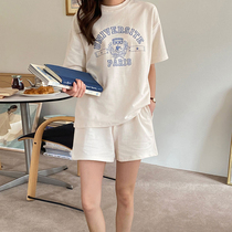 Heavy Pound Pure Cotton Casual Sports Suit Women Summer Loose Short Sleeve Shorts Two Sets Summer Dress Mix with a complete set