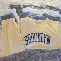 Pure Cotton Summer Leisure Sports Suit Women Summer Loose Comfort Display White Short Sleeve Shorts Suit Fake two Chains