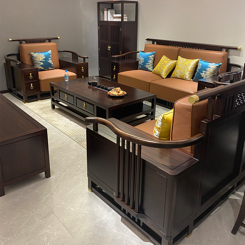 New Chinese Ukraine Sofa Combination Simple Villa Living Room Size House Black Honolu Teon Sofa Furniture Customized