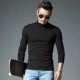 Đặc biệt hàng ngày cotton nguyên chất phiên bản tĩnh lưới áo thun nam dài tay màu trắng máu tất cả màu đen bên trong cổ áo cao nửa nam
