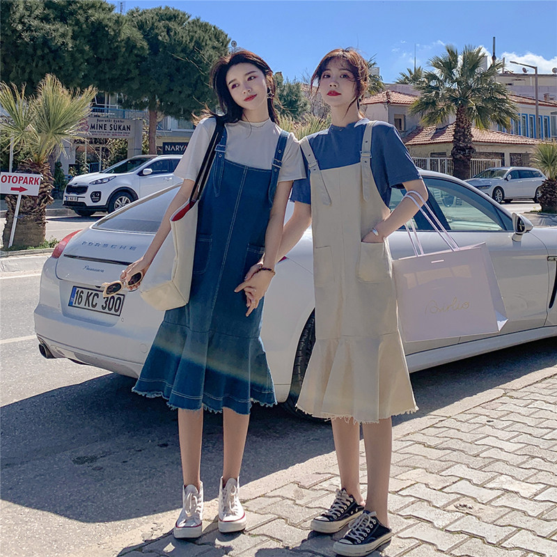 2021 Early love gentle dress female summer best friend outfit Sister holding baby bag skirt Two-piece suit vintage denim skirt