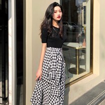 French-style retro past knee Mountain Beney Balloon Skirt very fairy French little crowdwoman Summer Sweet Michmerson tie dress lady