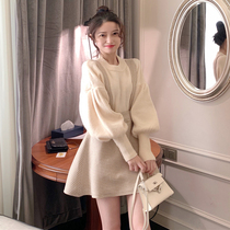 Braces one-piece dress lady autumn and winter knit with big coat of dress thickened sweater Baiyian fairy dress superfairy