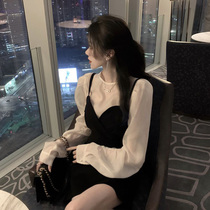 Harness first love wind two-piece suit with dress high cold and warm sister style fairy temperament Fan clothes to collect waist