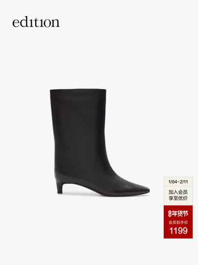 Edition cowhide short boots women's autumn new retro pointed wide tube stiletto leather boots EBD3SHS005