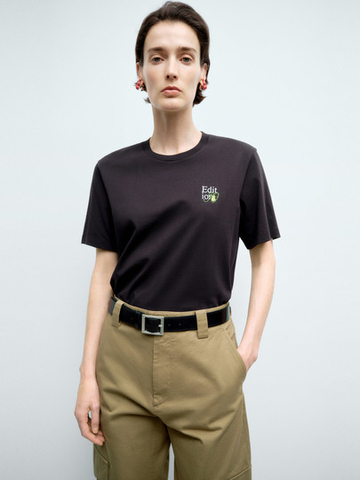 Editiont-Shirt for Women 2025 Spring New Design with Gourd Embroidery Short-Sleeved Pure Cotton Top Ebe1Tee002