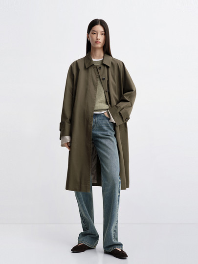 [Same Style as Dong Jie] Edition2025 New Autumn Long Trench Coat with Shirt Collar Ebe3Trc008