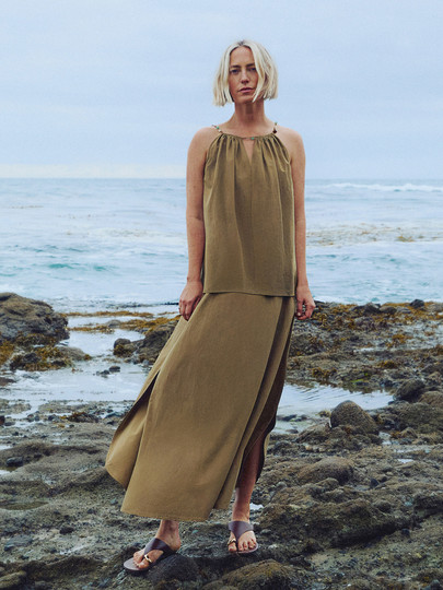 [Same Style as Gao Yuanyuan] Edition2025 Summer New Elastic Waist Cotton A-Line Skirt Ebe2Skt020