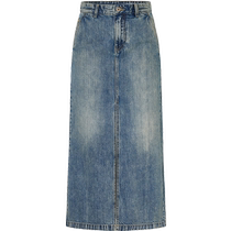 edition denim skirt womens 2024 summer new style front and rear slits retro mid-length skirt EBD2SKTT15