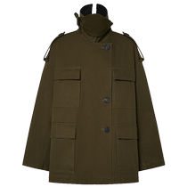 edition workwear jacket for women 2024 autumn new style spliced ​​leather collar short A-type windbreaker EBD3COT002