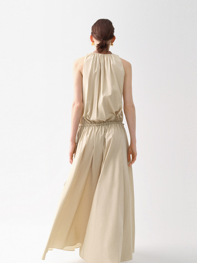 Edition dress women's 2025 summer new style leather collar shoulder-less sleeveless waist long skirt EBE2DRS022