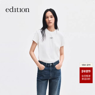 Editiont-Shirt Women's 2026 Spring New Style Woven Label Printed Pure Cotton Right Shoulder Short-Sleeved Top Ebf1Tee001