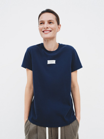 Editiont-Shirt Women's 2026 Spring New Style Woven Label Printed Pure Cotton Right Shoulder Short-Sleeved Top Ebf1Tee001