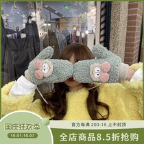 Mr. Evil gloves female winter ins cute lamb hair warm bear bear Lianfang finger bag finger gloves to keep warm students