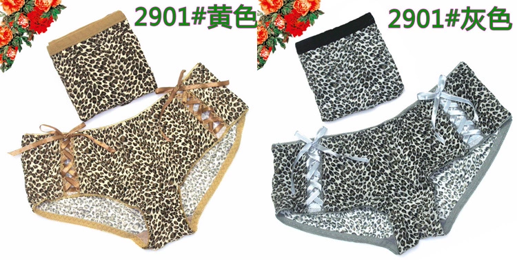 2 cặp đồ lót Leopard nữ tam giác ren gợi cảm nam boxer modal cotton đồ lót set