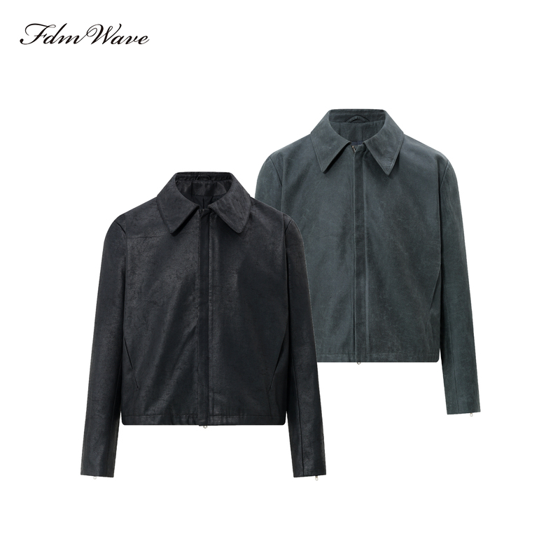 Fdm'Wave' Ice Crackle Distressed Three-Dimensional Cut Scimitar Sleeve Straight Shoulder German-Style Leather Jacket
