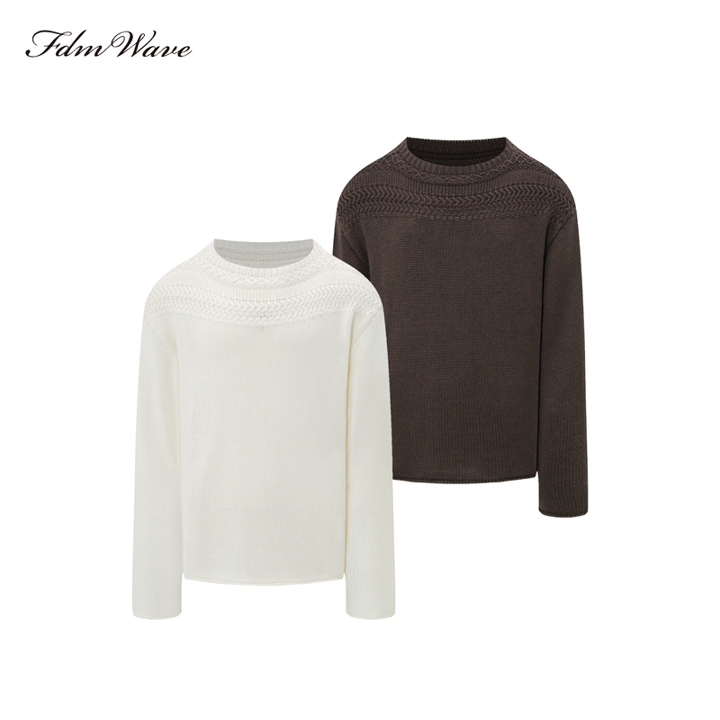 Fdm'Wave' 720g Heavy-Duty Three-Dimensional Thick Needlework, Lazy and Relaxed Old Money Style Fair Isle Sweater