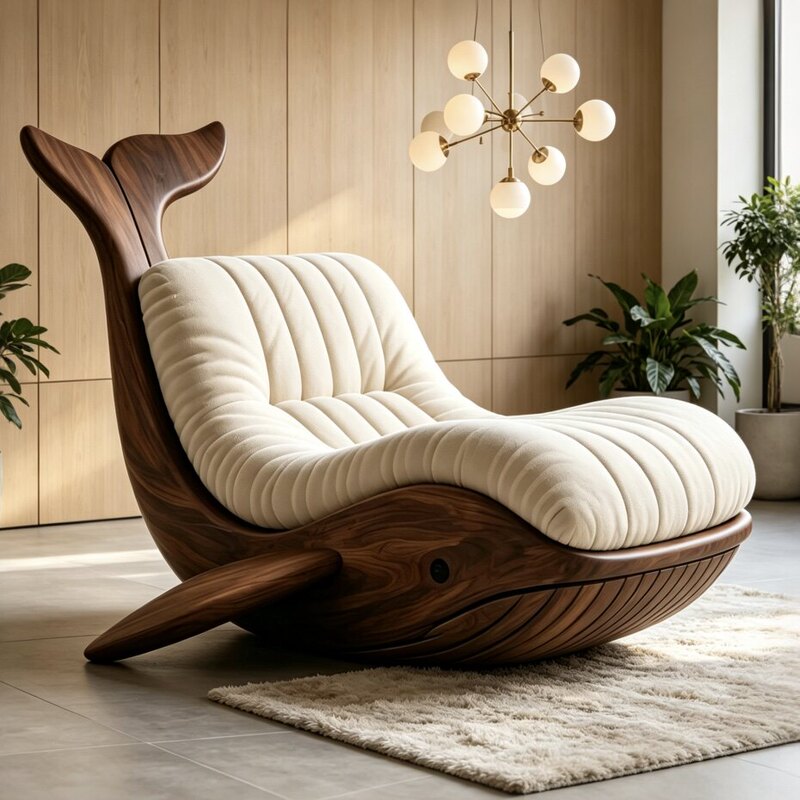 Walnut Wood Solid Wood Whale-Shaped Lazy Sofa, Trendy Creative Irregular Single Leisure Lounge Chair, Living Room Art Seat Walnut Wood Solid Wood Whale-Shaped Lazy Sofa, Trendy Creative Irregular Single Leisure Lounge Chair, Living Room Art Seat